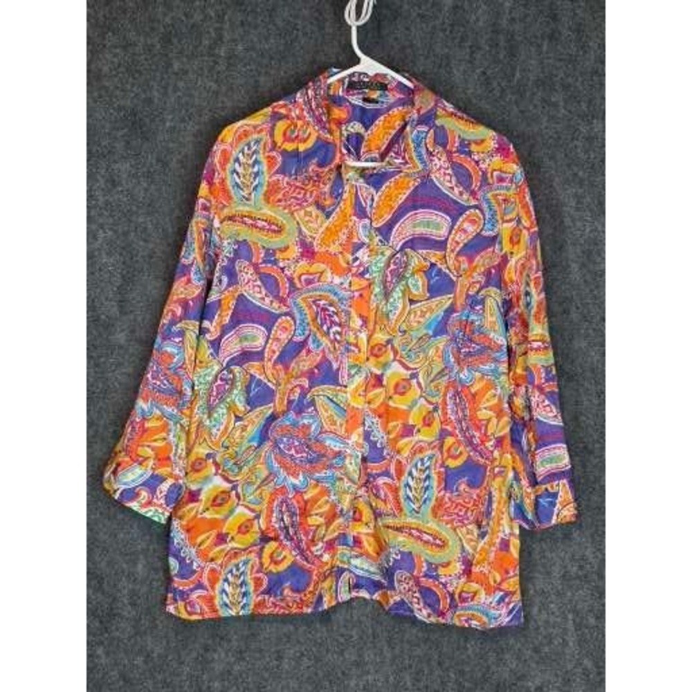 LAUREN RALPH LAUREN‎ 2XL Womens Vibrant Paisley Print Cotton Button Down Shirt